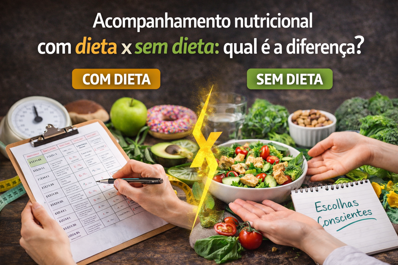 Acompanhamento nutricional com dieta x sem dieta: qual é a diferença?
